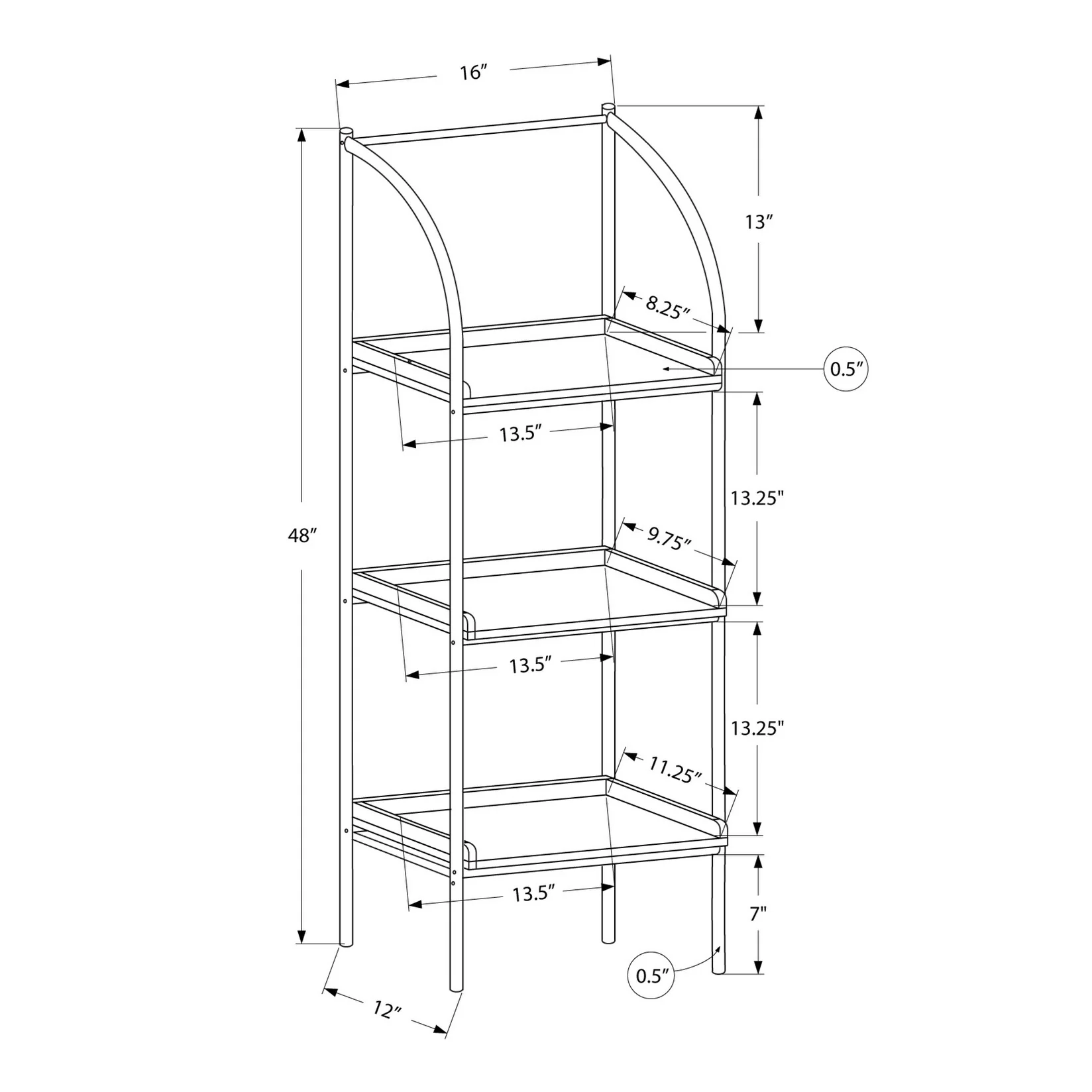 Bookshelf, Bookcase, Etagere, Corner, 3 Tier, 48h, Office, Bedroom, Laminate, Metal, Contemporary, Modern