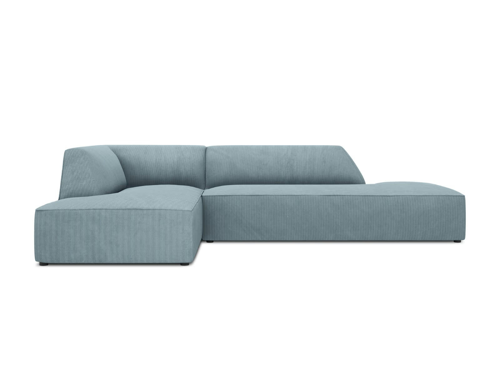 RUBY - Canapé d'angle gauche 4 places en tissu velours côtelé bleu clair