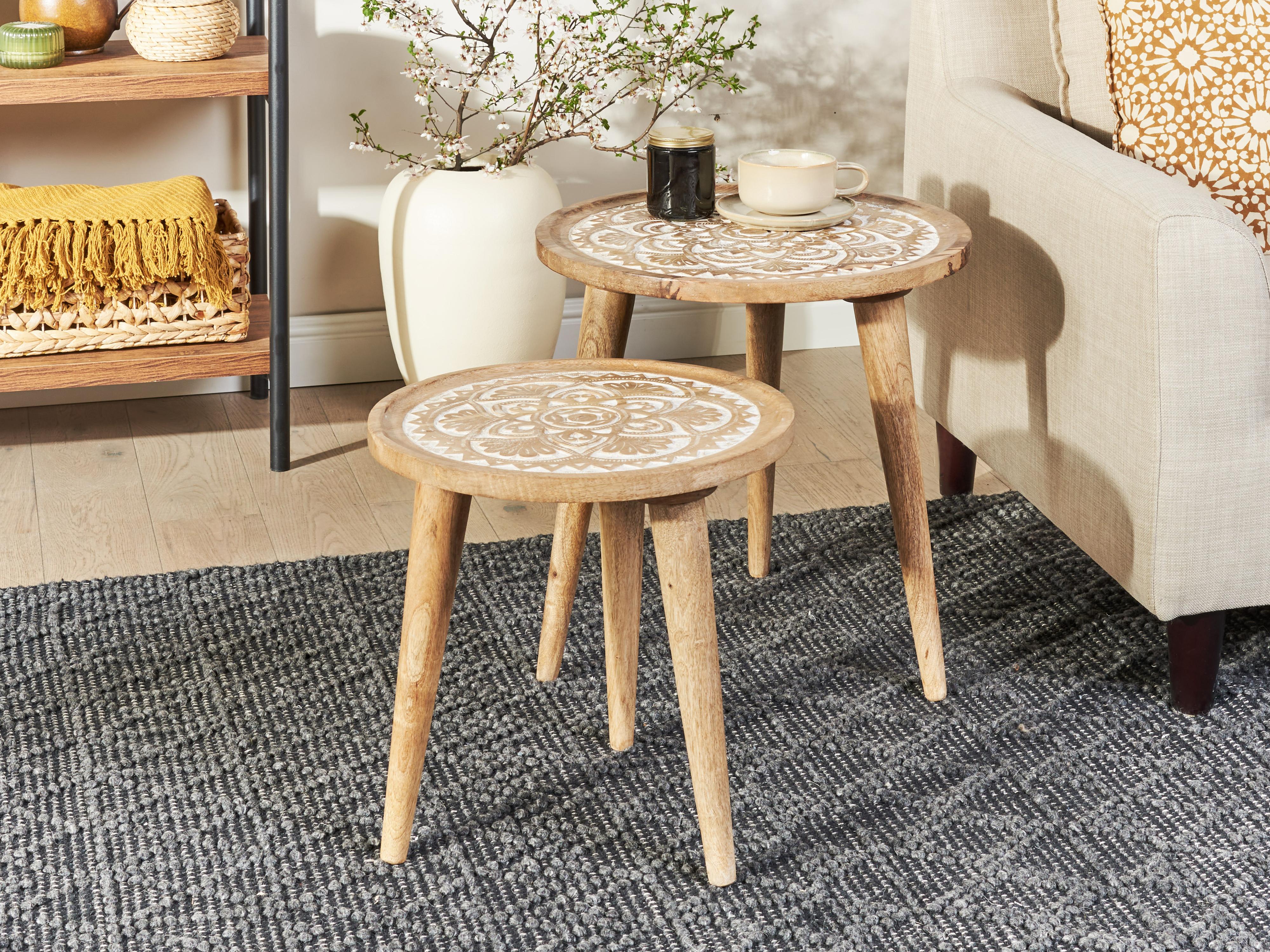 Set of 2 Side Tables SAKITA Mango Wood Brown/ White