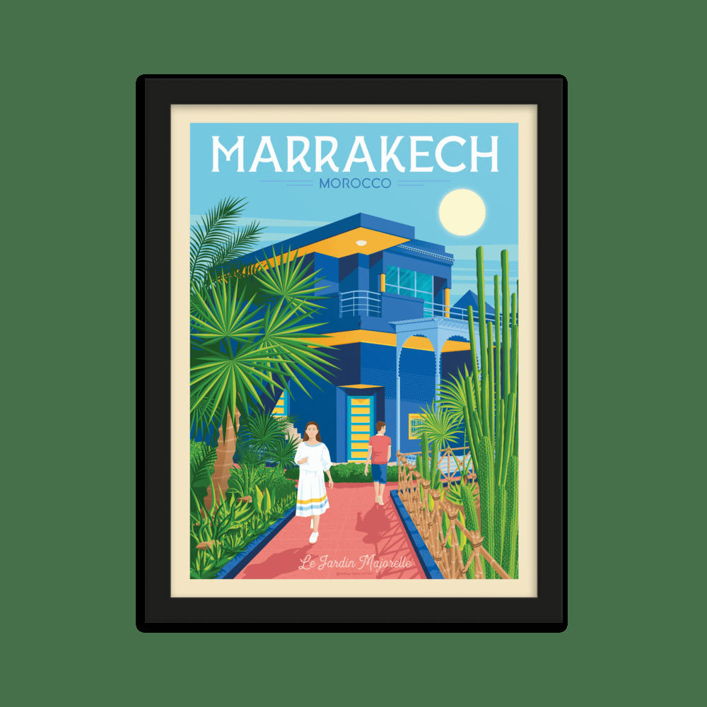 - Affiche Marrakech Maroc + Cadre Bois noir 21x29,7 cm