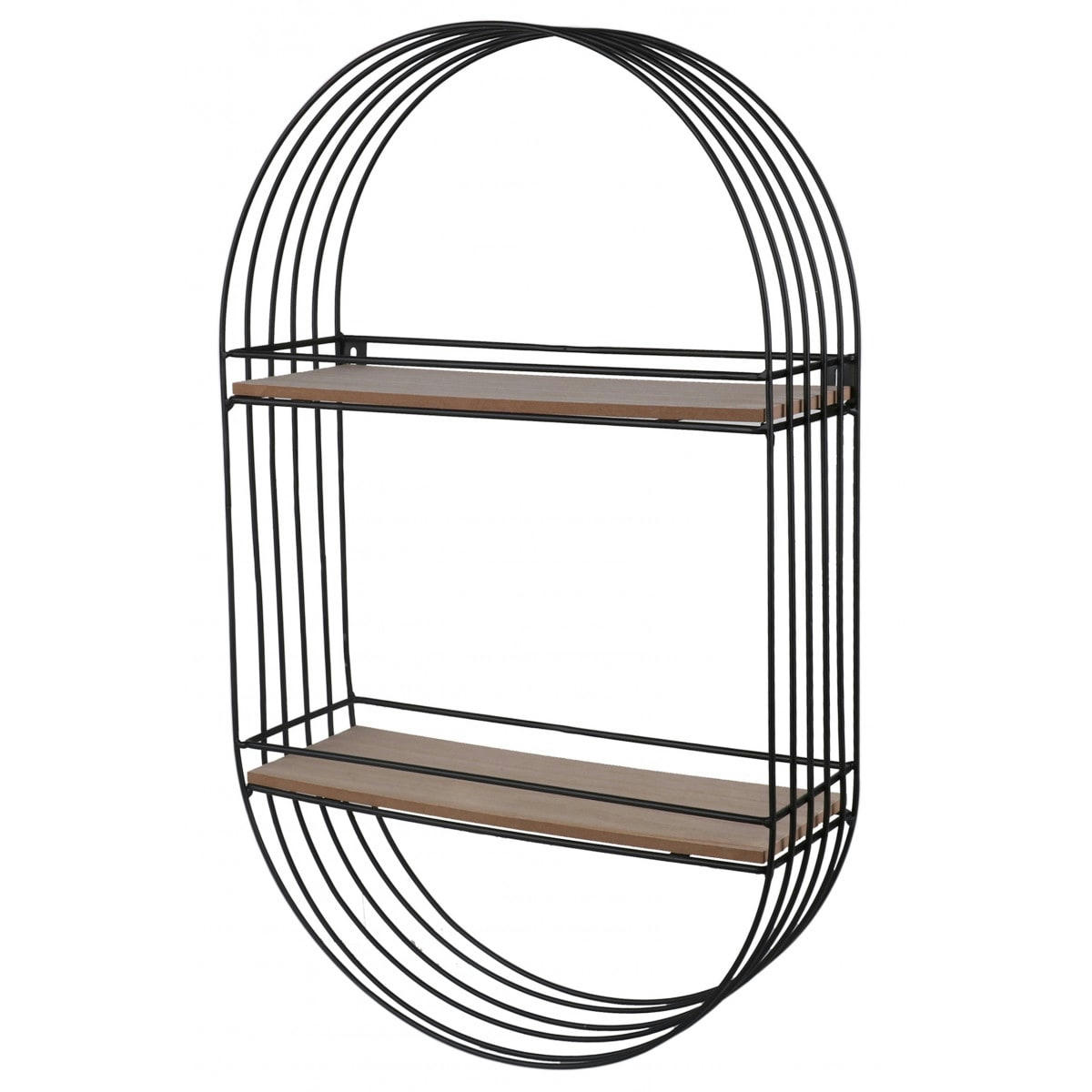 OVALE - Étagère murale ovale 2 niveaux métal et bois 30,5x10,5x50,5cm