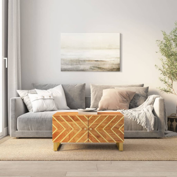 Stolik Kawowy Ława Stół Brązowy Drewniany 80x50x40 Drzwiczki Do Salonu