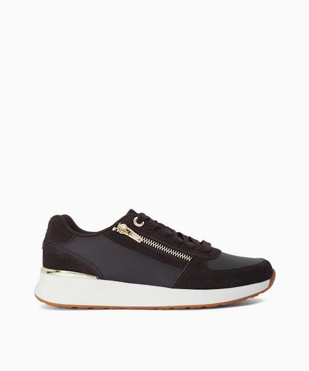 Excise Brown - Suede-Trim Zip-Detail Trainers