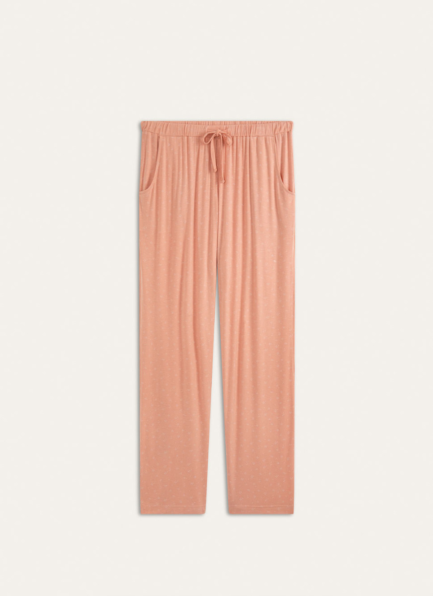 PANTALON DROIT CORAIL POIS BLANC