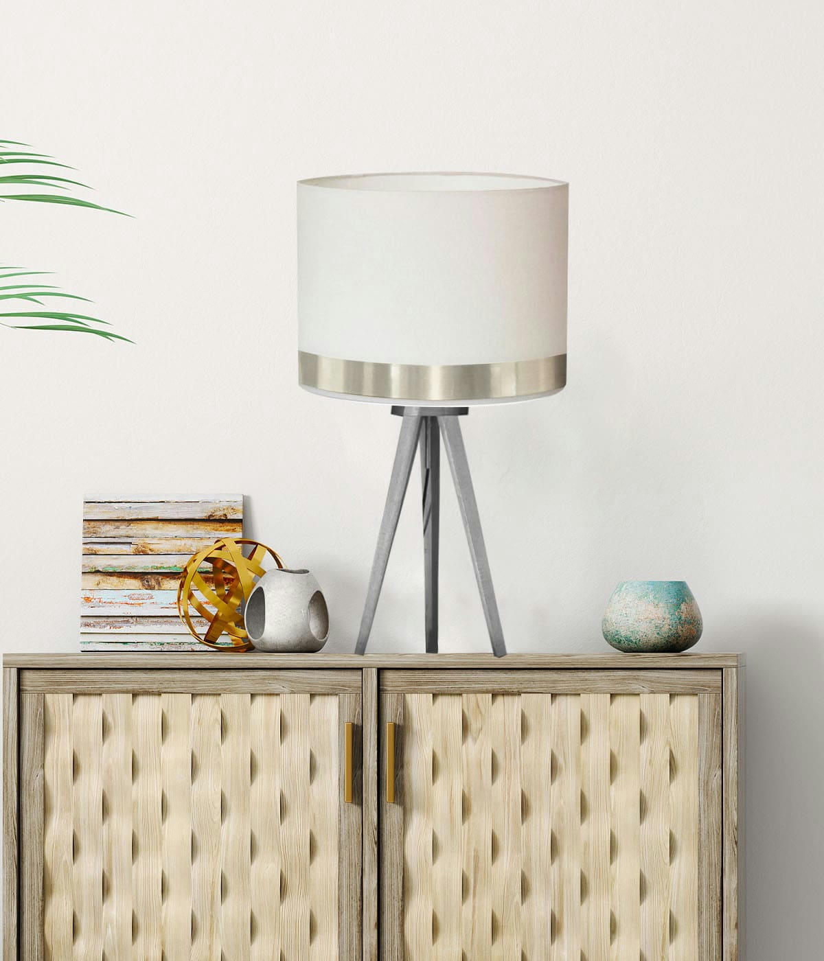 JONC - Abat-jour pour chevet rond blanc jonc aluminium D: 25 x H: 20