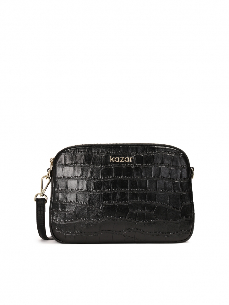Classic black croco leather handbag