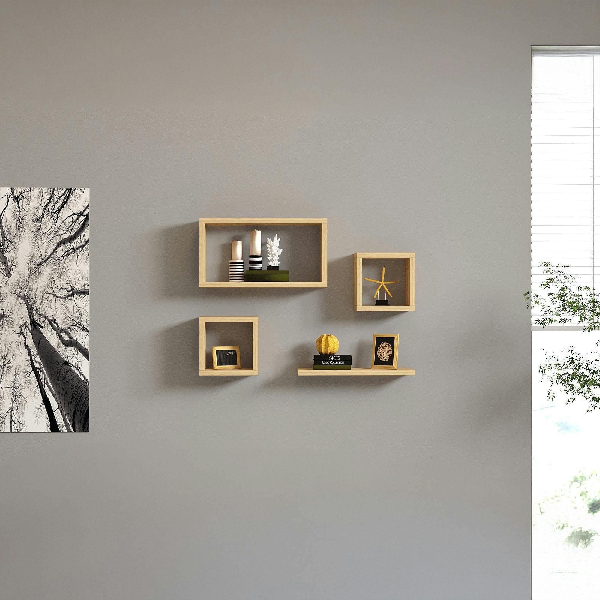 Etagère murale modulable effet bois clair (lot de 4) MARFA