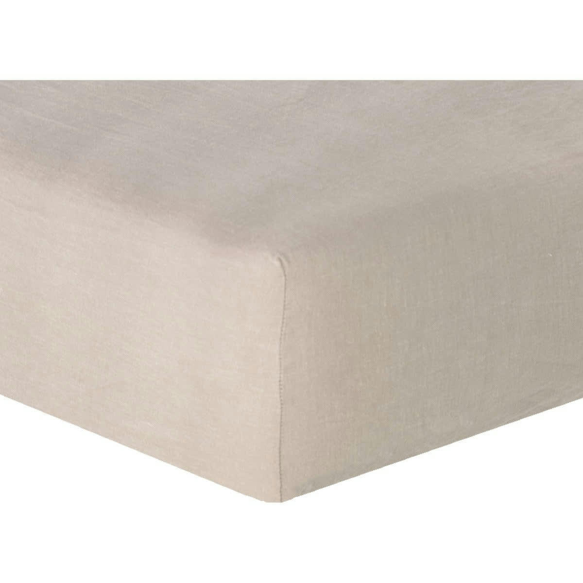 HORTENSE - Drap housse lin lavé  140x190x30 rose poudré