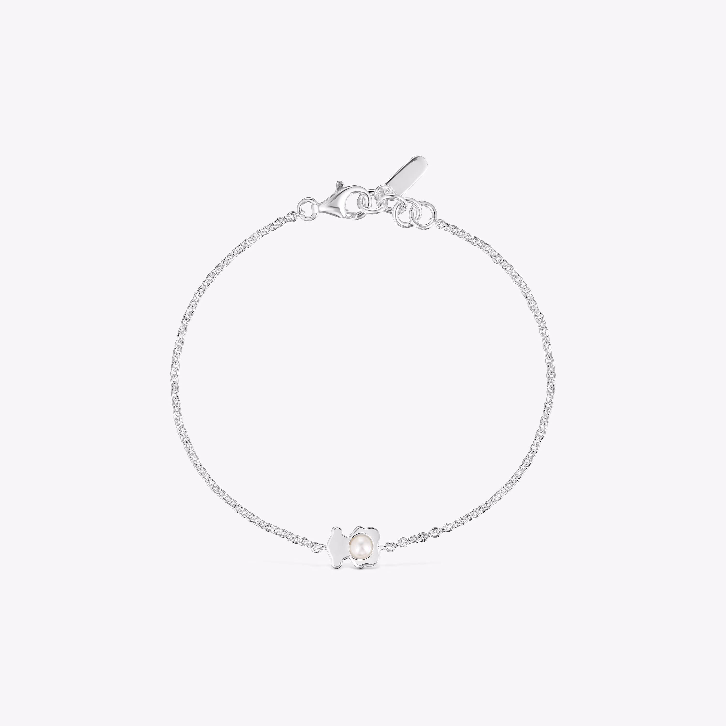 Pulsera cadena con oso de plata y perla cultivada I-Bear