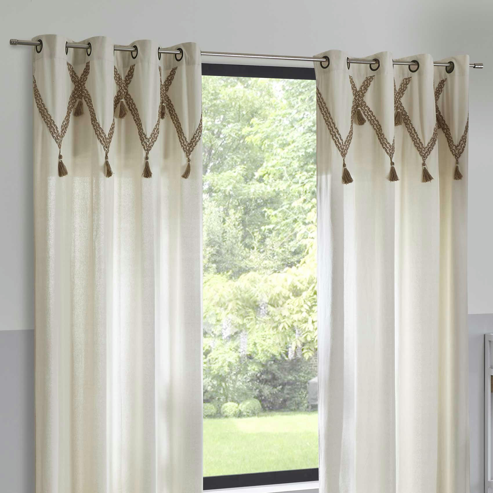 CARMEN - Rideau à pompons en coton et jute ficelle 140x260 cm