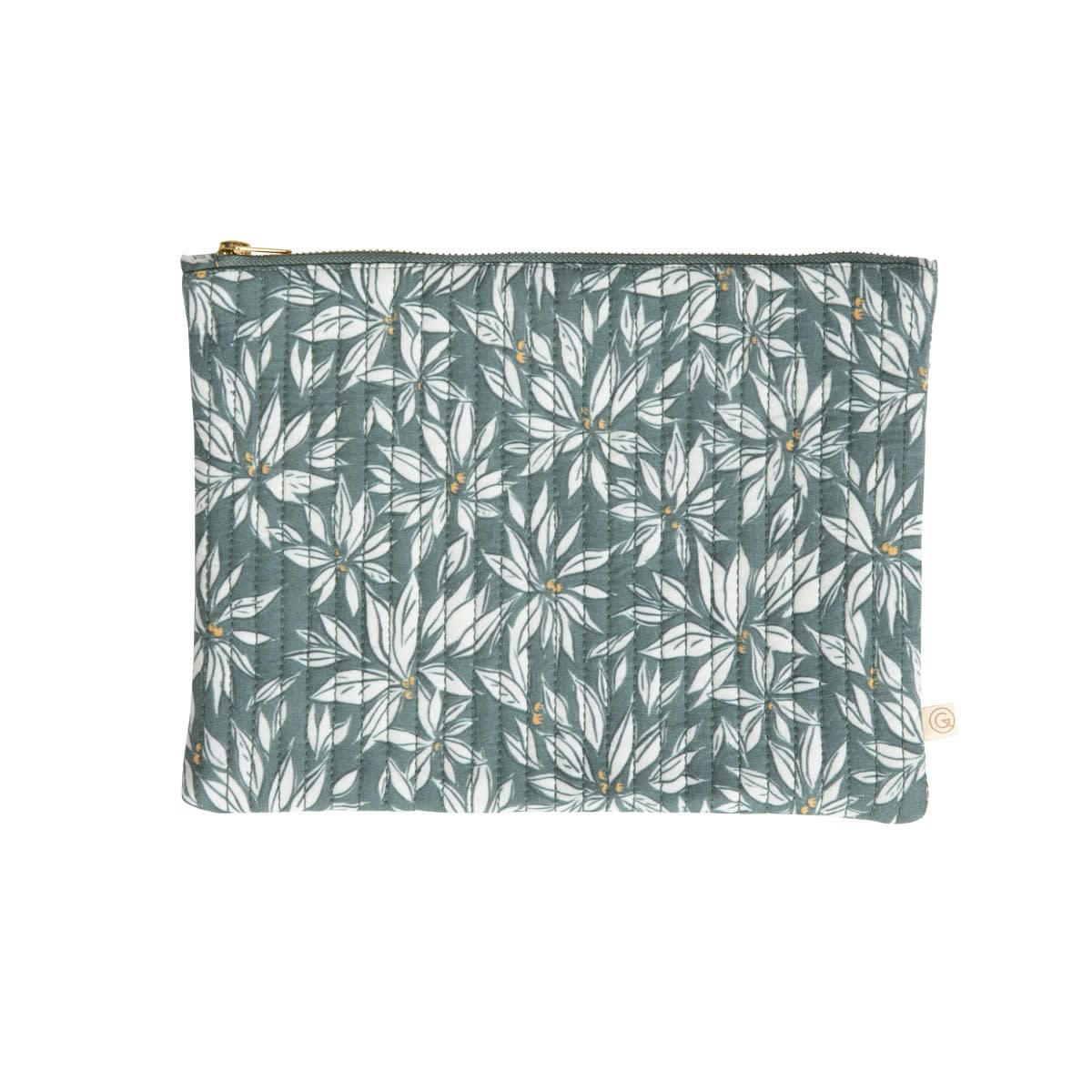 LA CABANE - Pochette en coton imprimé  feuille bleue