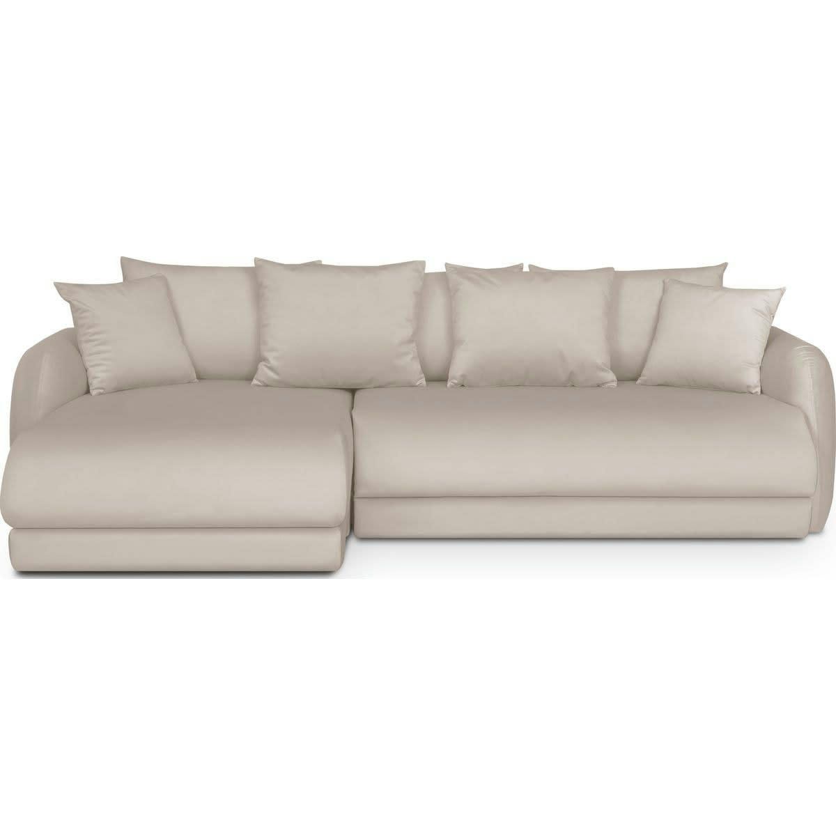 GIULIA - Canapé d'angle gauche 5 places convertible + coffre, velours crème