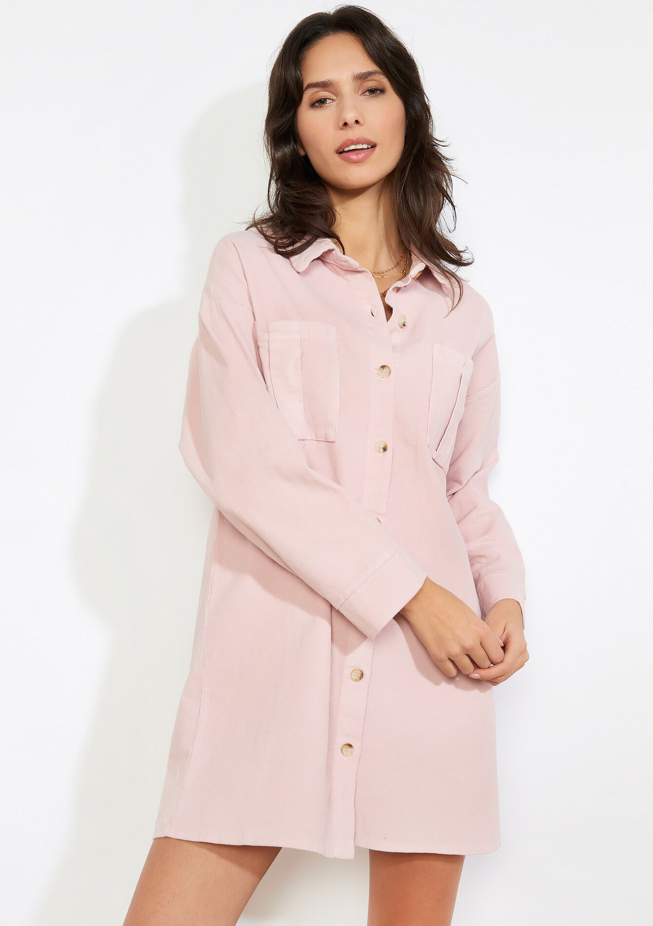 Korte geribde overhemdjurk