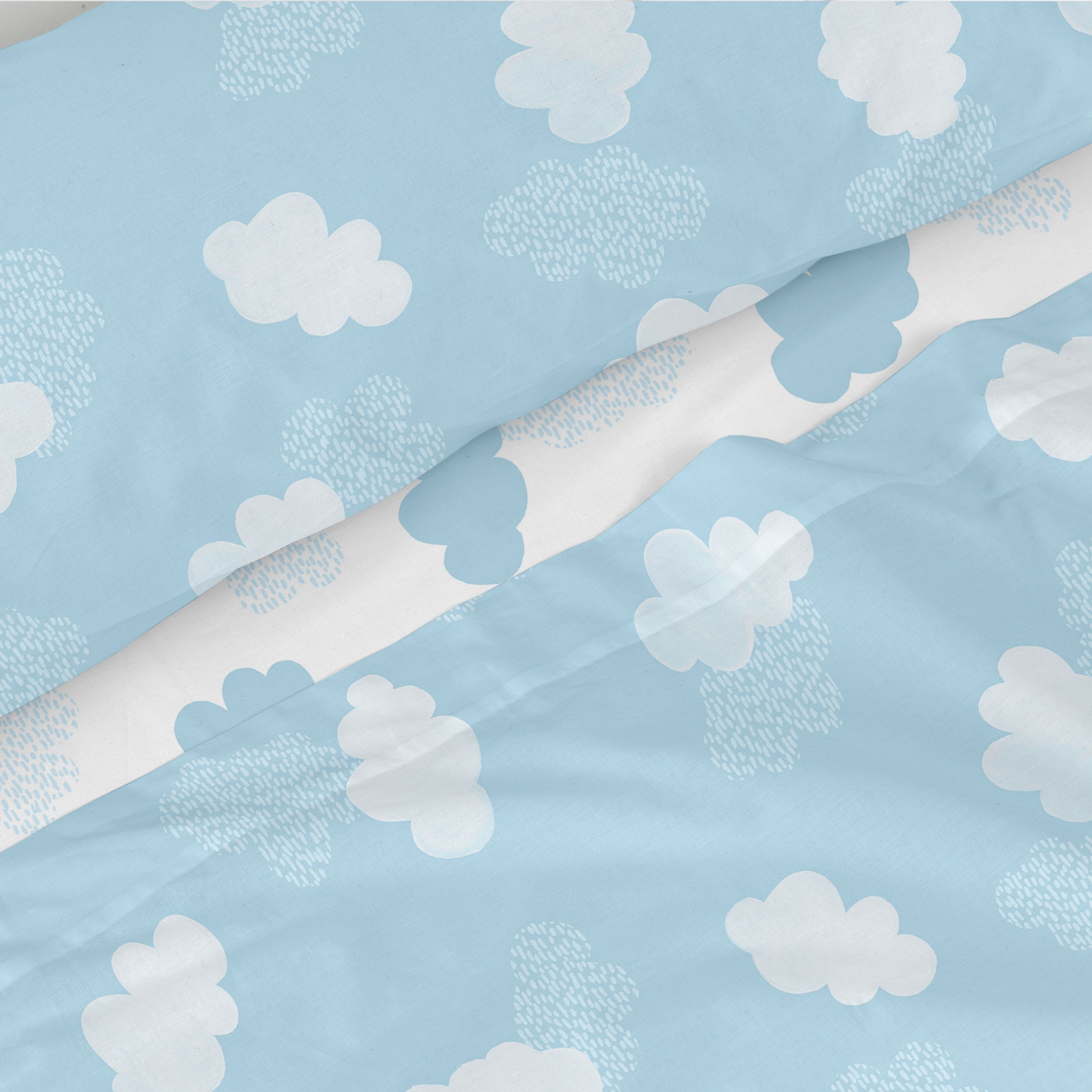 Clouds Laken Set 2-delig Blauw Basic Kids, Blauw, 100% katoen, de kwal
