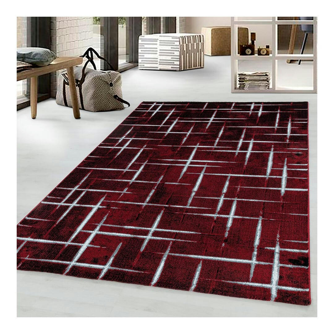 BUSE - Tapis géométrique design en polypropylène rouge 160x230