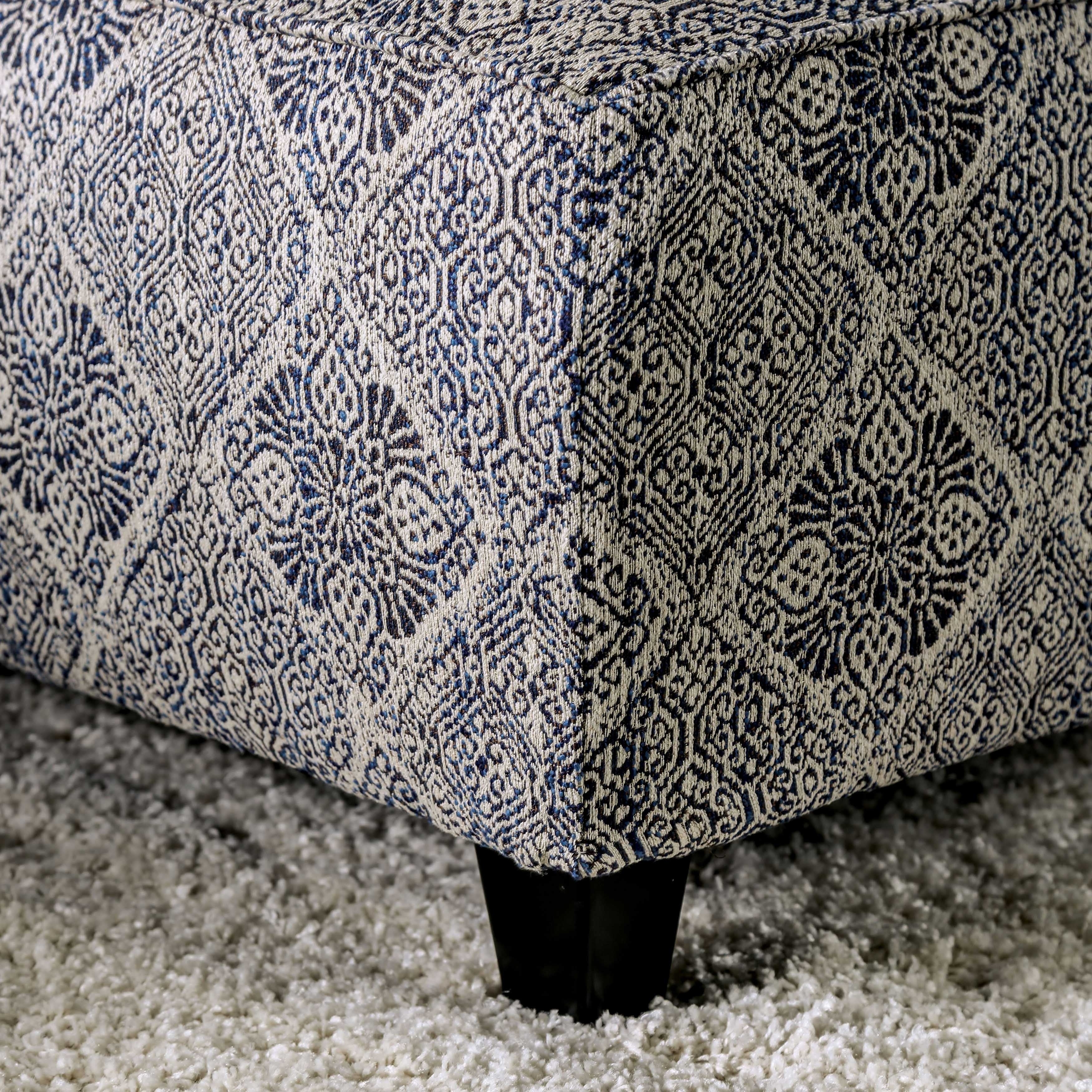 Stormy Transitional Grey Fabric Moroccan Print Cocktail Ottoman by Gracewood Hollow