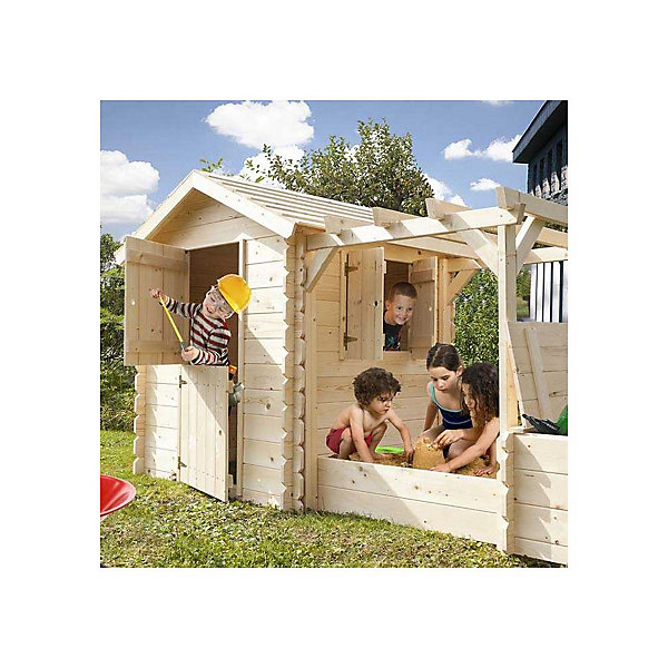 Maisonnette en épicéa avec bac à sables et pergola Dino Park