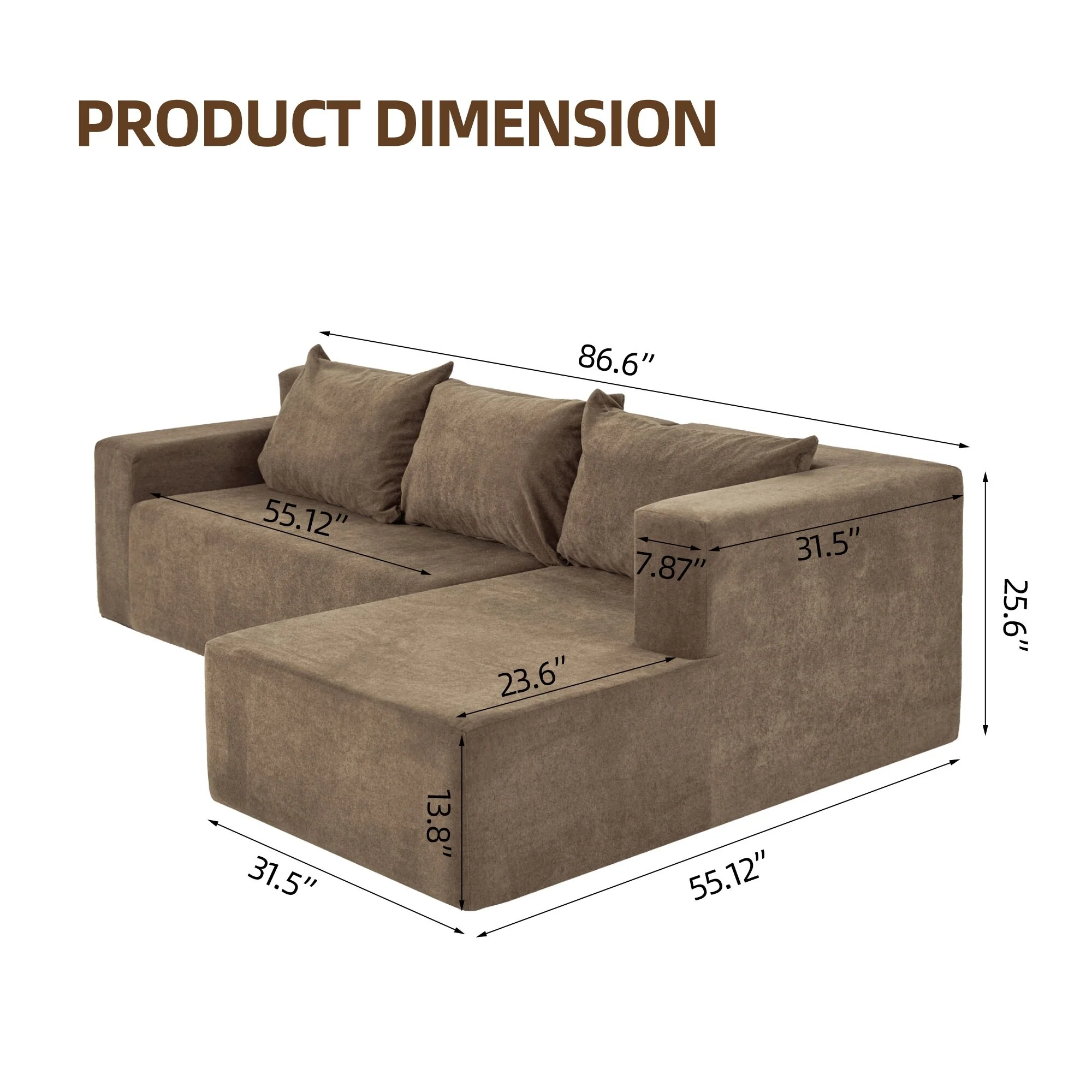 Beige 86.6'' Spacious L-Shaped 3-Seater Sectional Sofa with Movable Footrests and Detachable Cushions for Easy Maintenance