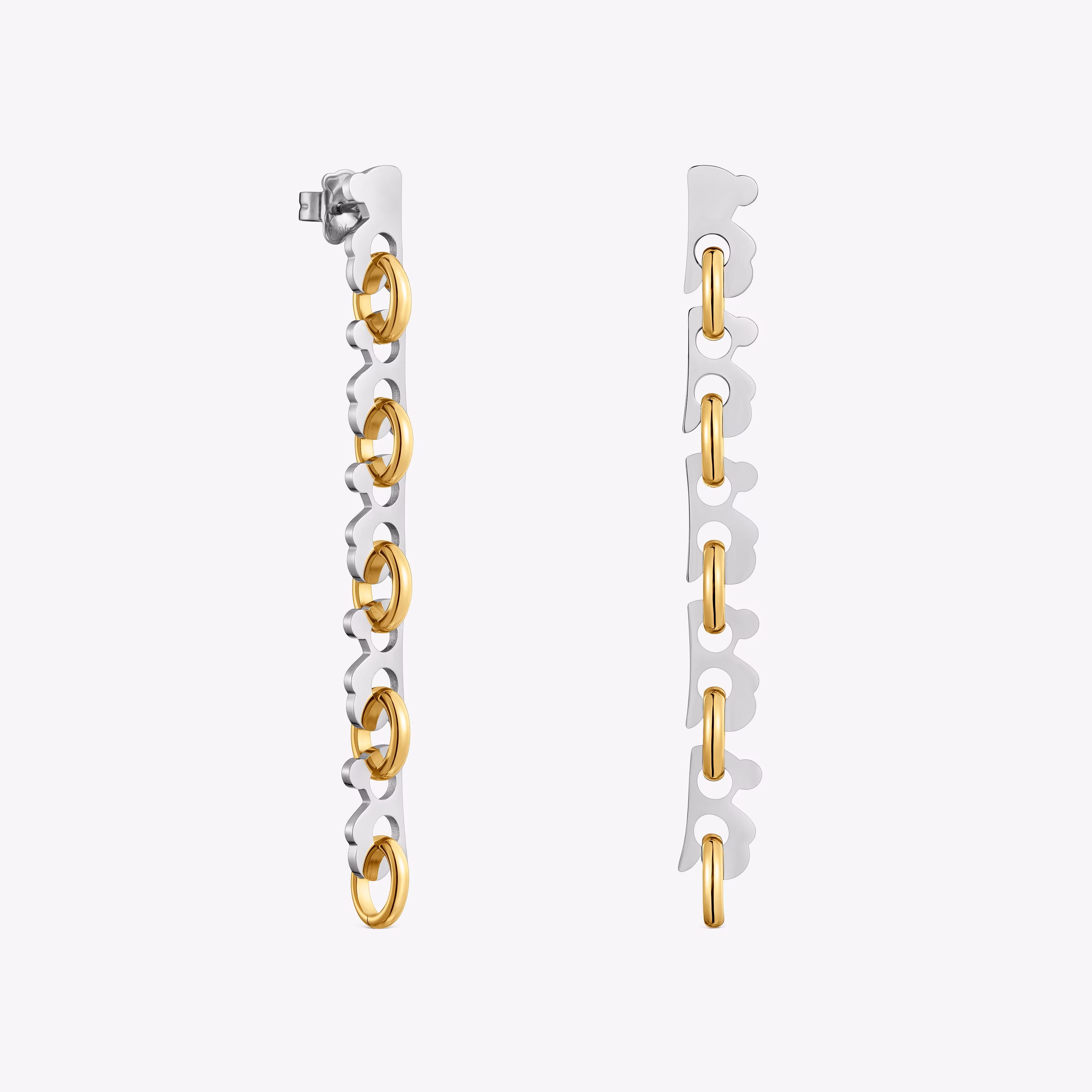Pendientes largos oso de acero bicolor 66 mm TOUS Half Bear