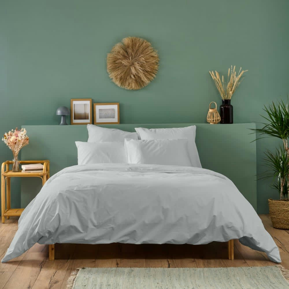 PERCALE - Parure de lit 2 personnes percale de coton gris clair 240x260cm