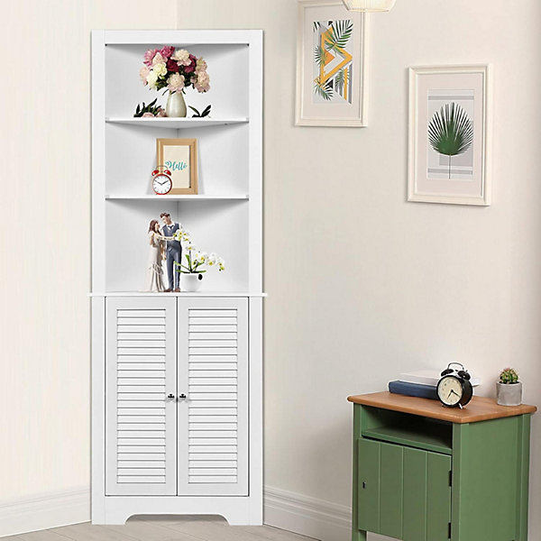 Meuble de Salle de Bain d'Angle,avec 3 Compartiments avec 1 Panneau à 3 Positions,avec 2 Portes,pour Salon,Cuisine, Salle de Bain