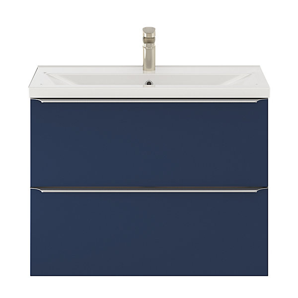 Meuble vasque suspendu faible profondeur bleu nuit mat l.80 cm Imandra   plan vasque blanc céramique Nira, GoodHome