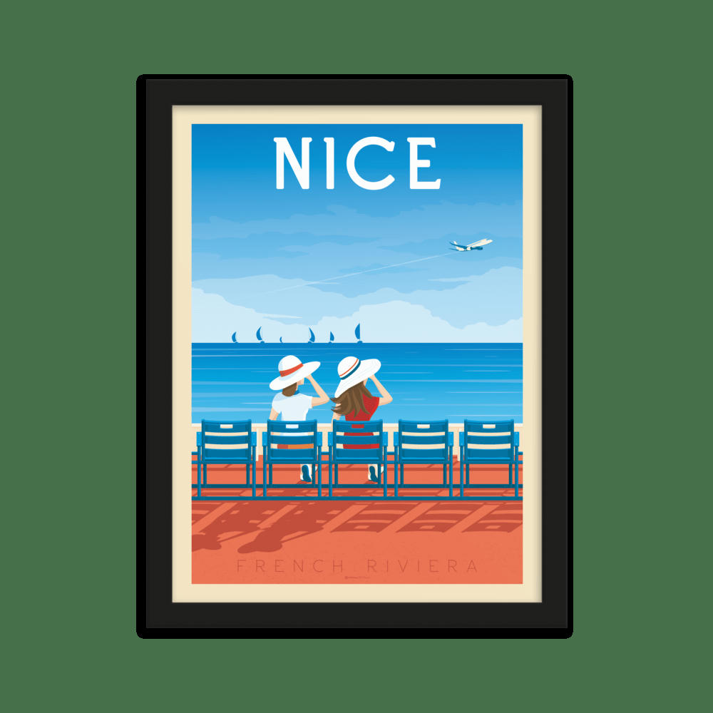 - Affiche Nice France + Cadre Bois noir 21x29,7 cm