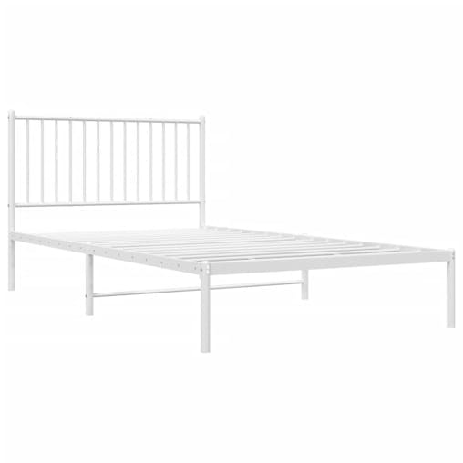 NNEVL Metal Bed Frame with Headboard White 107x203 cm