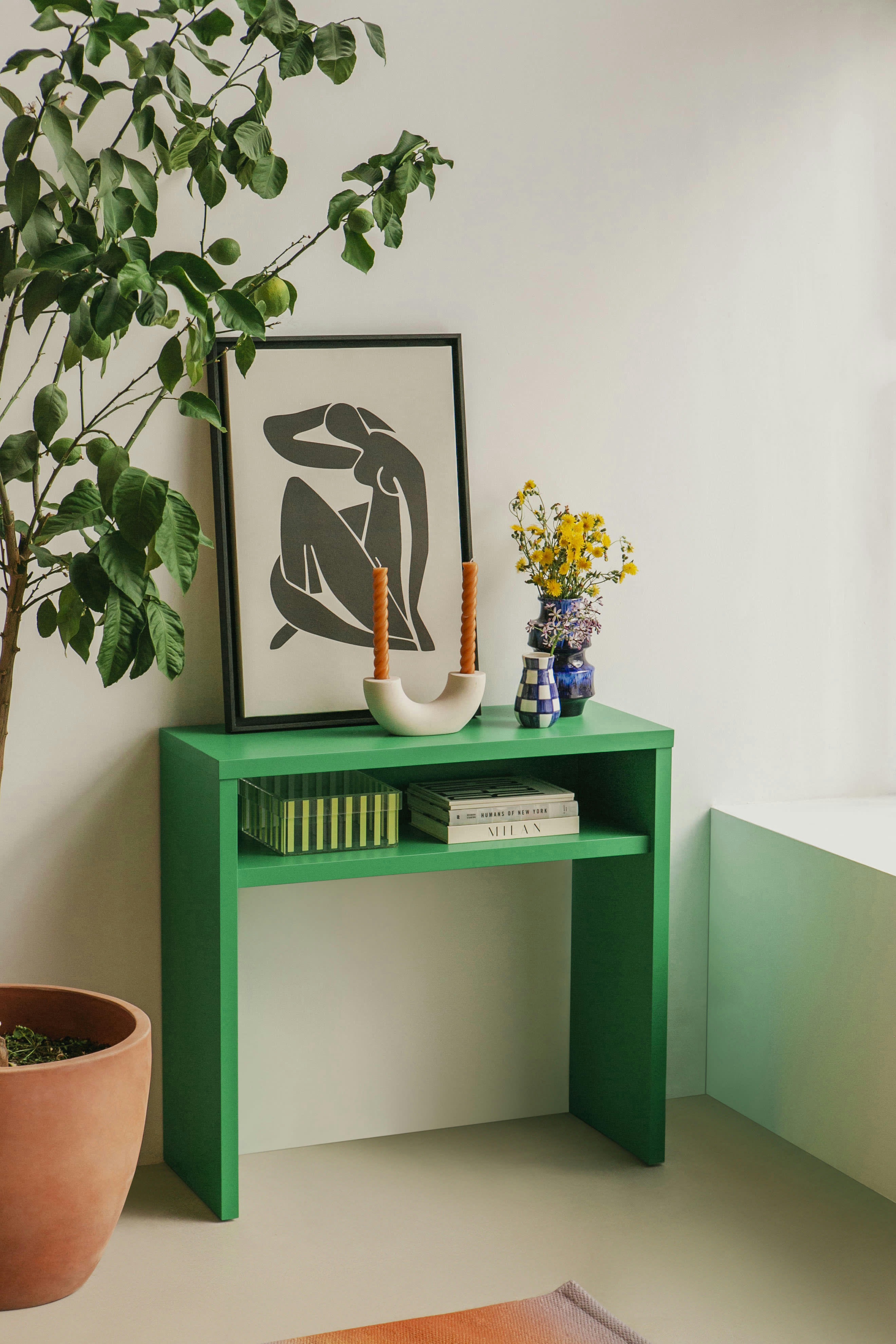 BLOCKIE-GERALDINE - Console avec plateau résistant en MDF de 3cm vert émeraude 80x30cm