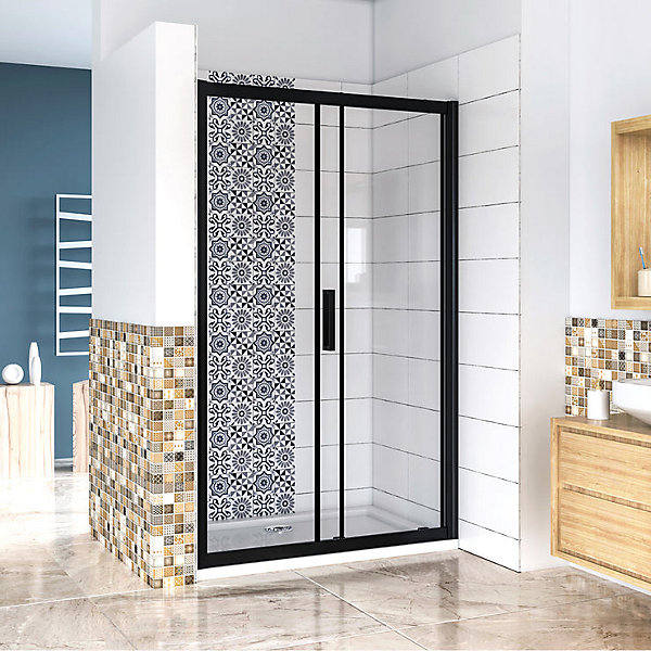 Aica Porte De Douche Noir Mat 110x195cm Porte De Douche Avec L'amortisseur Porte Coulissante En 8mm Verre Anticalcaire