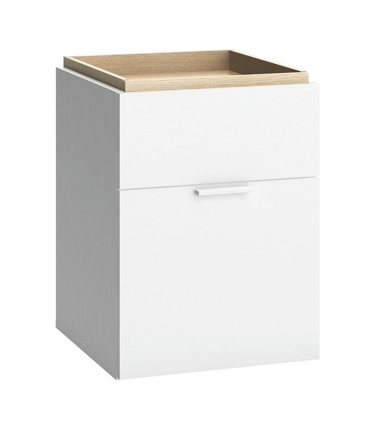 4YOU - Chevet 2 tiroirs Blanc et plateau décor Chêne