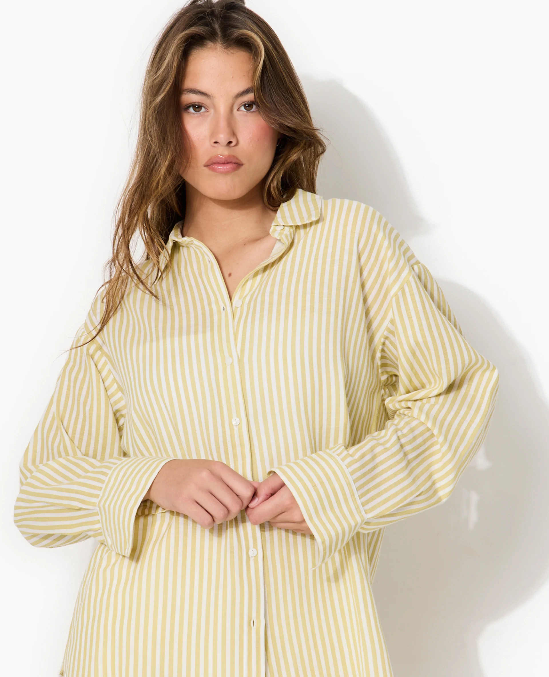 Chemise oversize avec lin motif rayures