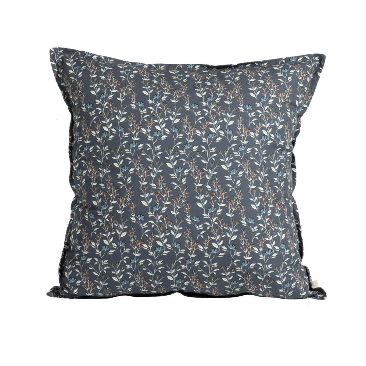 MAINTENANT - Coussin en coton imprimé fleuri bleu foncé 50x50