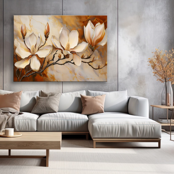 Feeby Obraz na płótnie, Magnolie Glamour Gałązka Marmur 60x40