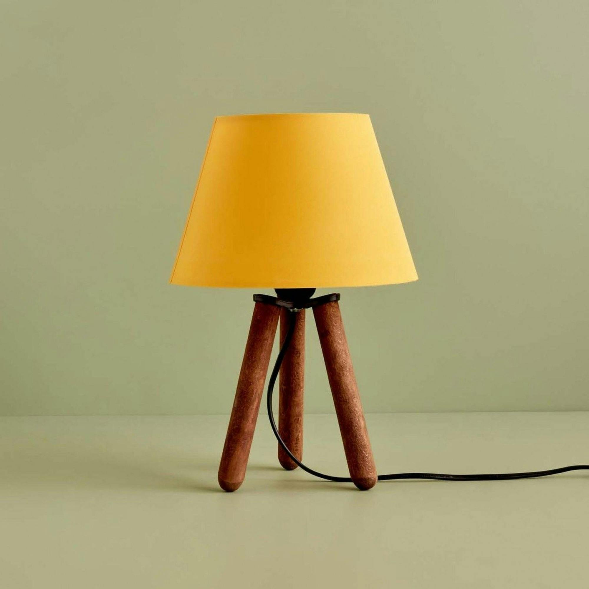 Lampe de chevet trépied moderne, abat-jour jaune KILIS