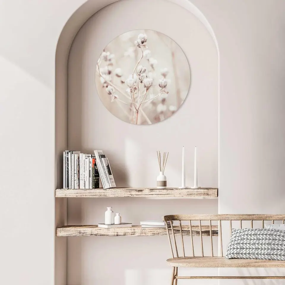 Glasschilderij Gedroogde tak - &Oslash; 50 - Beige