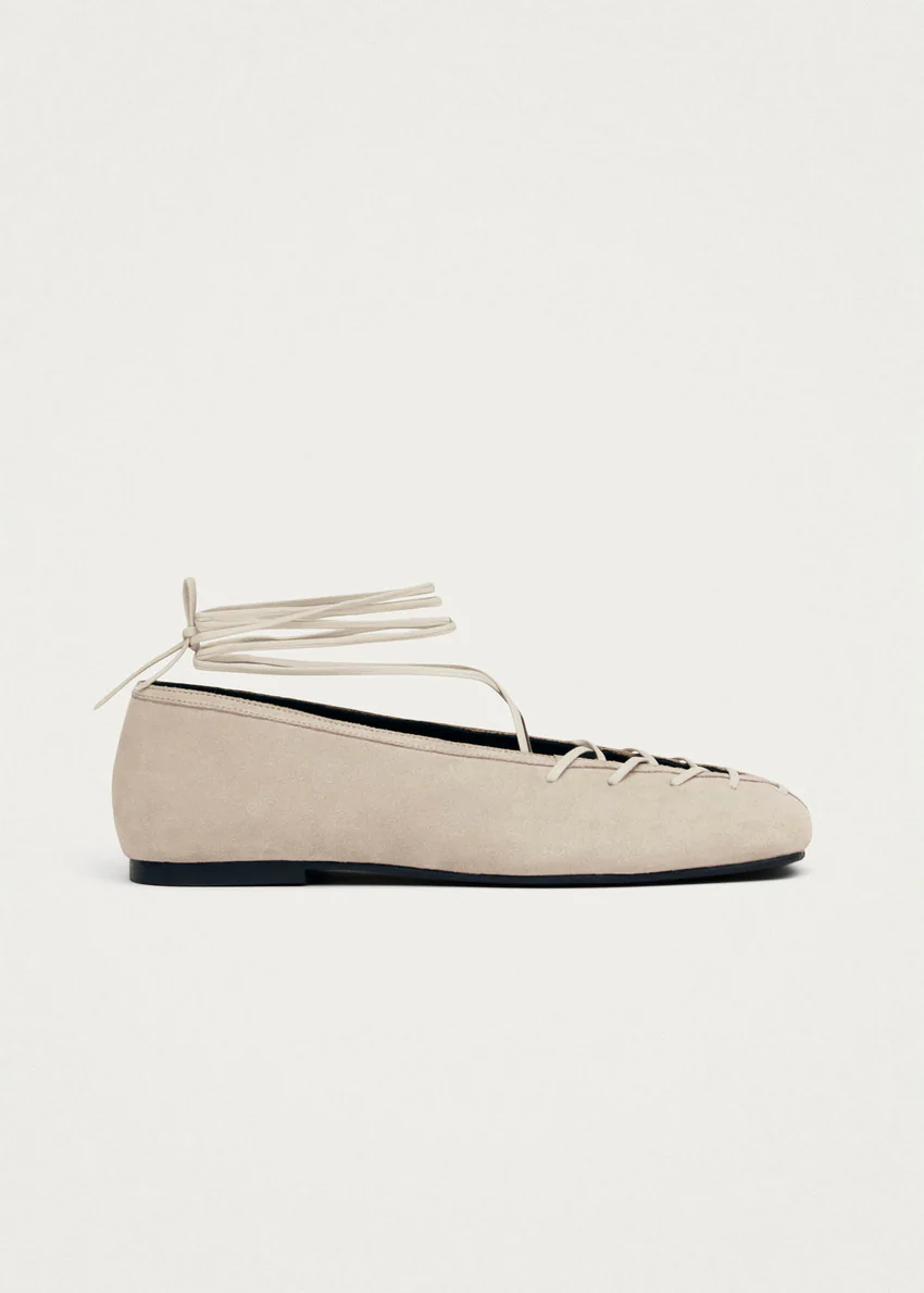 Bumi Suede Cream Leather Ballet Flats