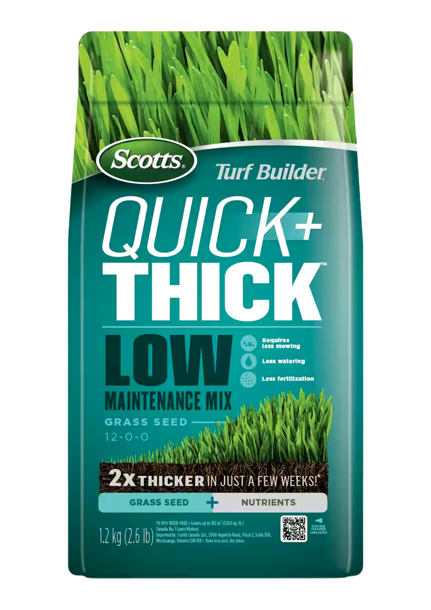 Scotts Turf Builder Quick+ Thick Low Maintenance Grass Seed Mix, 12-0-0, 1.2-kg