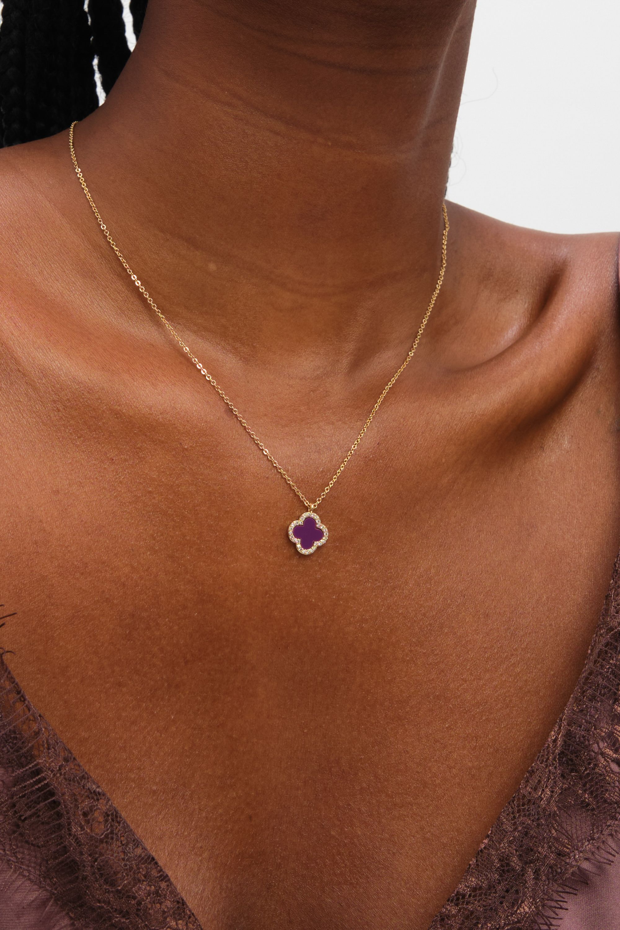 Jon Richard Gold Plated and Purple Clover Pendant Necklace