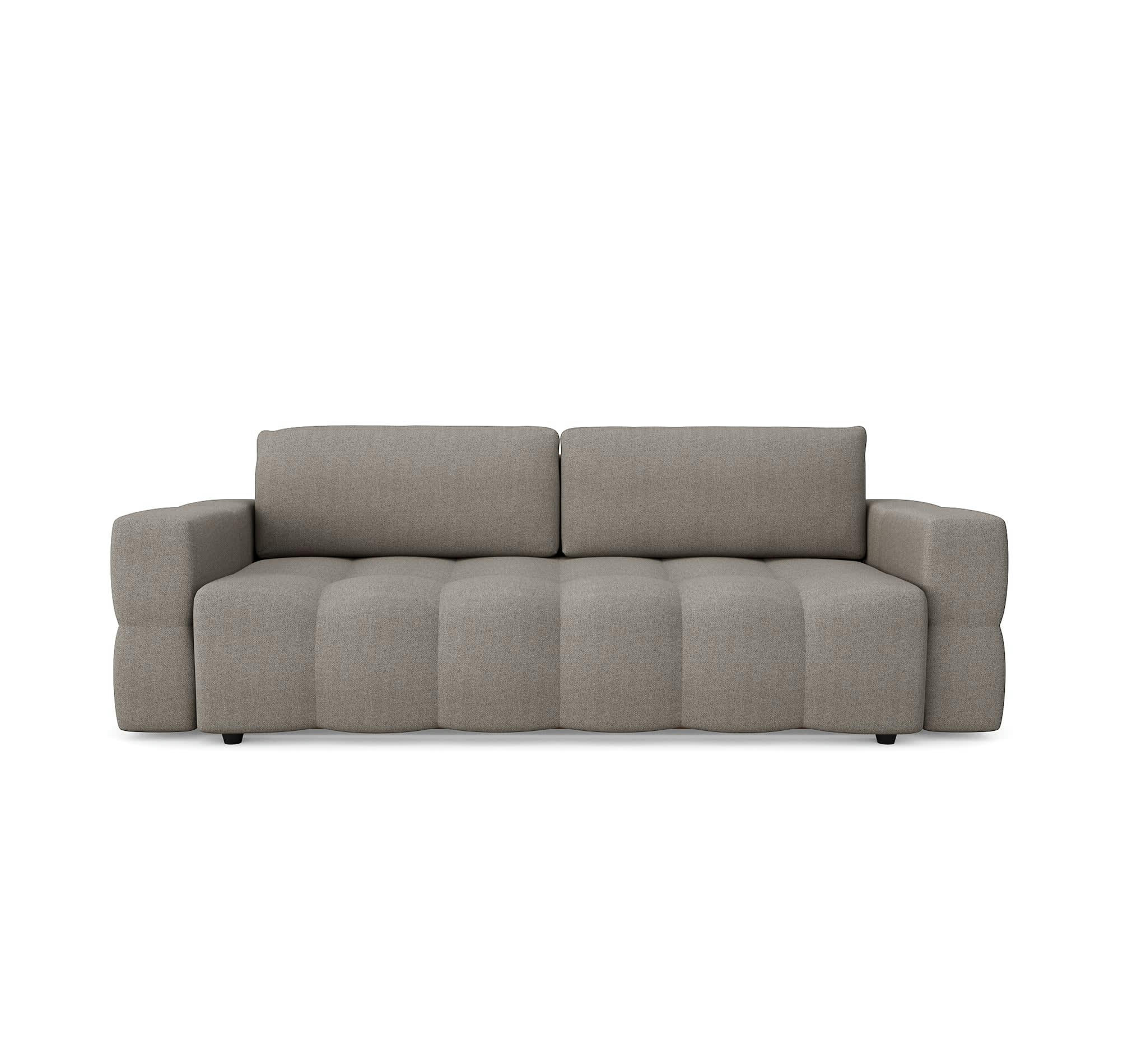 GABRIEL - Canapé 4 places convertible coffre noyer tissu tramé taupe