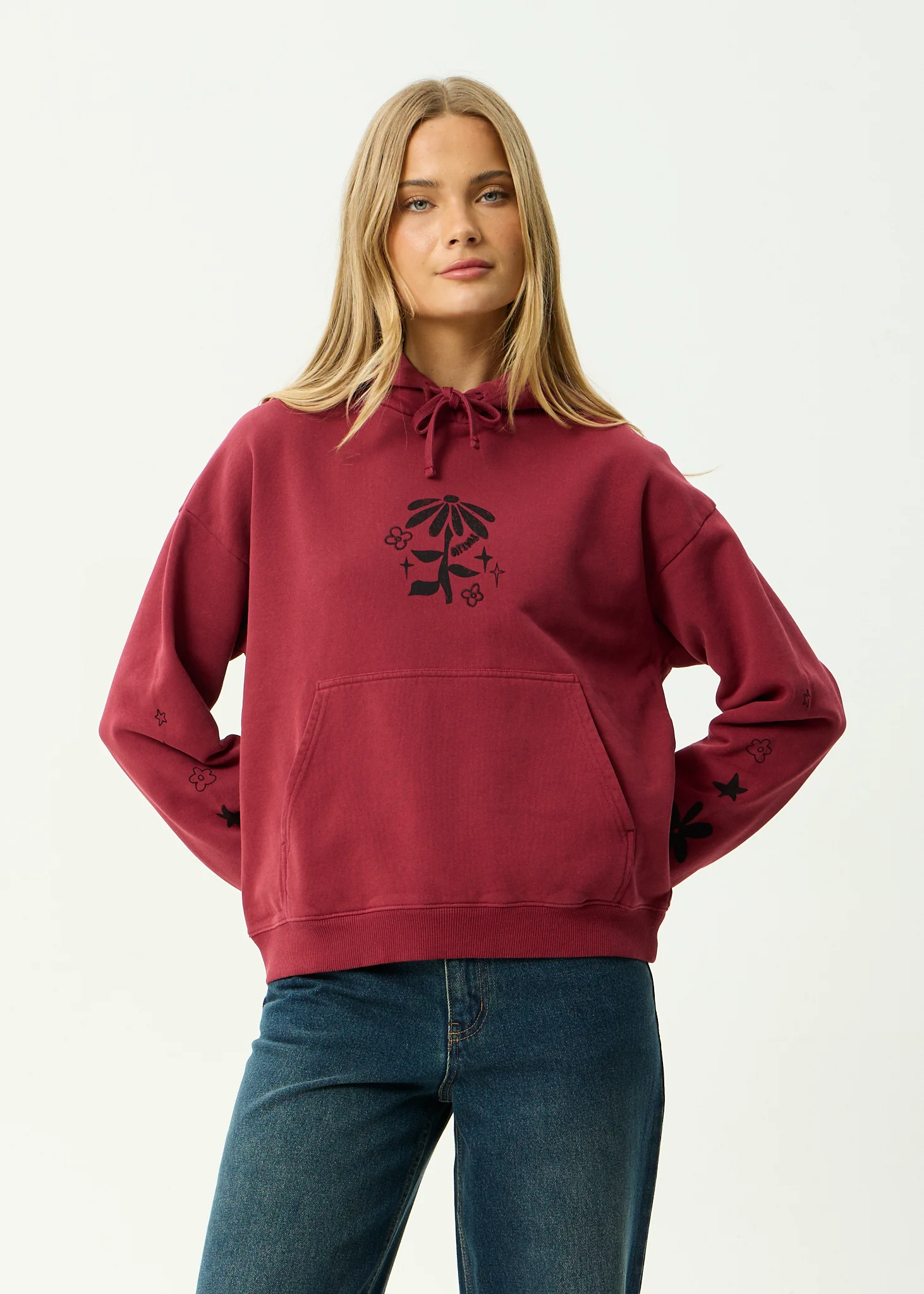 AFENDS Womens Garden Variety - Pull On Hood - Washed Burgundy