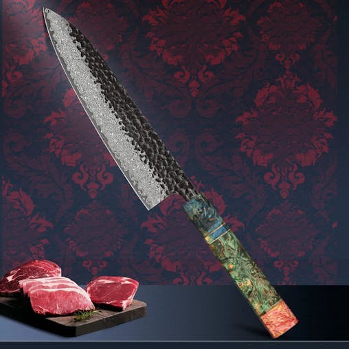 NNEOBA 8-Inch Forged Damascus Steel Chef Knife Custom Stainless Blade Green