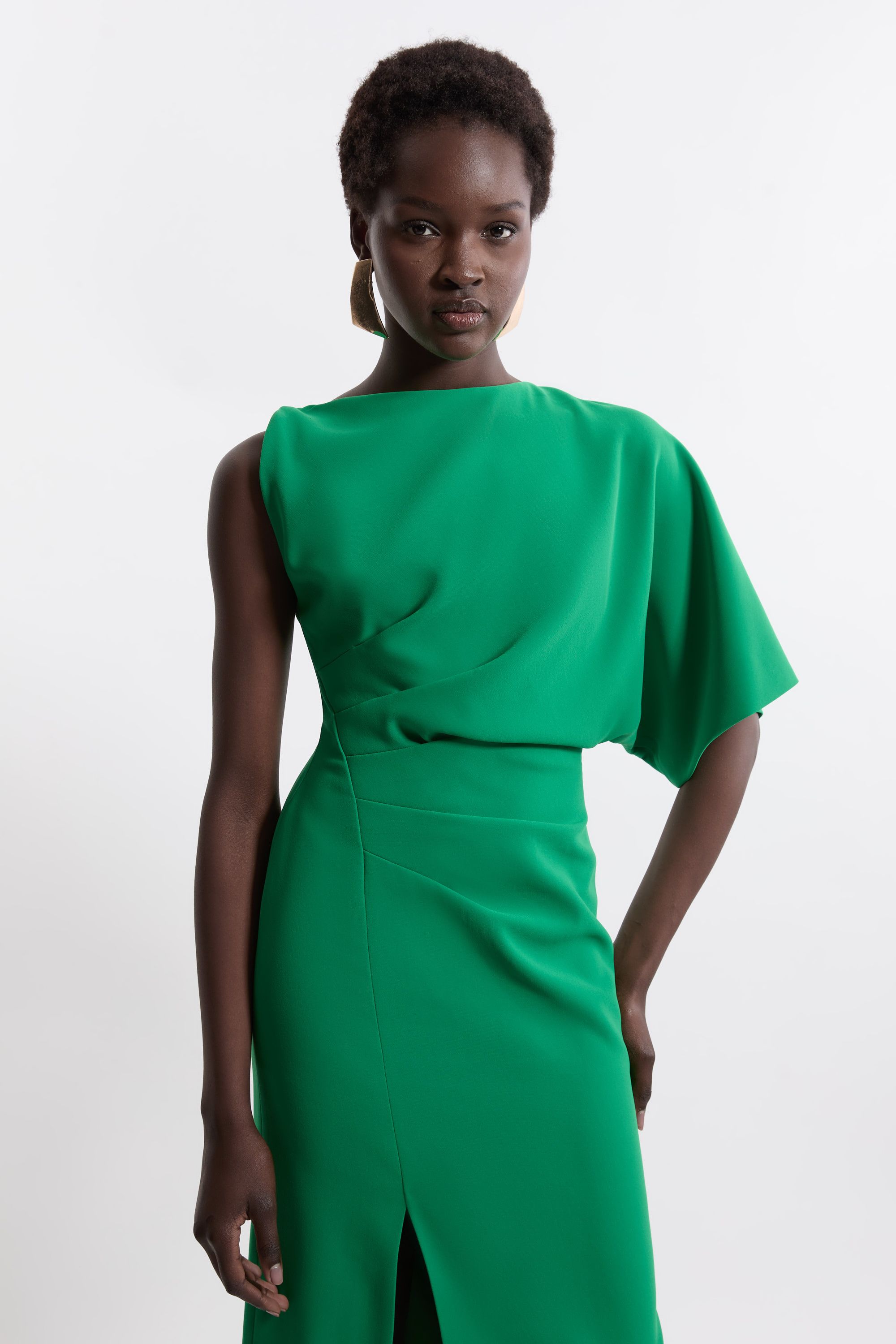KarenMillen Petite Fluid Tailored Asymmetric Sleeve Maxi Dress