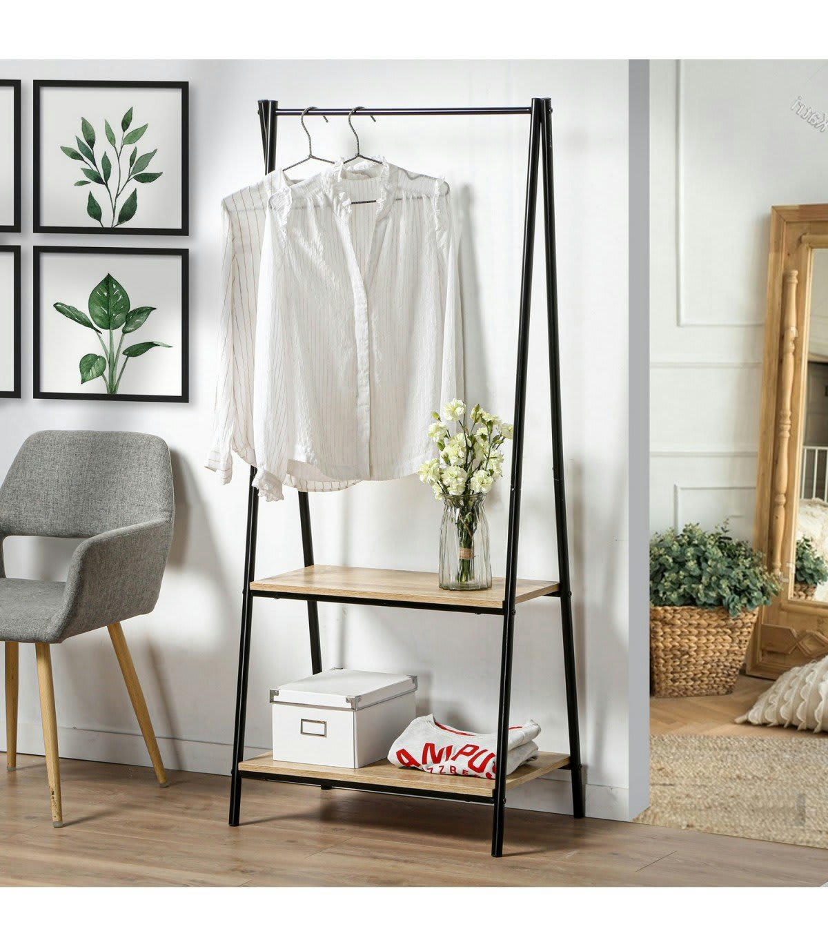 - Portant 2 Étagères Style Industriel - Noir