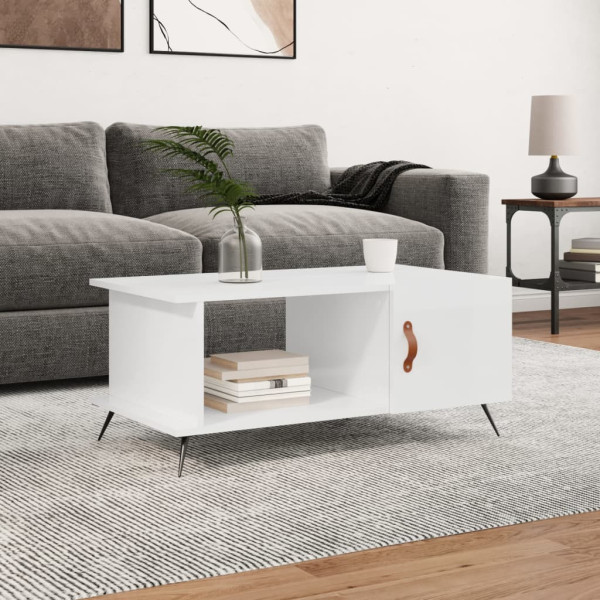 Stolik Kawowy Ława Stół Biały Połysk 90x50x40 Drzwiczki Do Salonu Do Pokoju