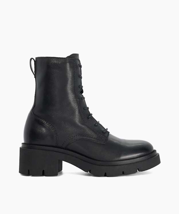 Pion Black - Leather Lace-Up Ankle Boots