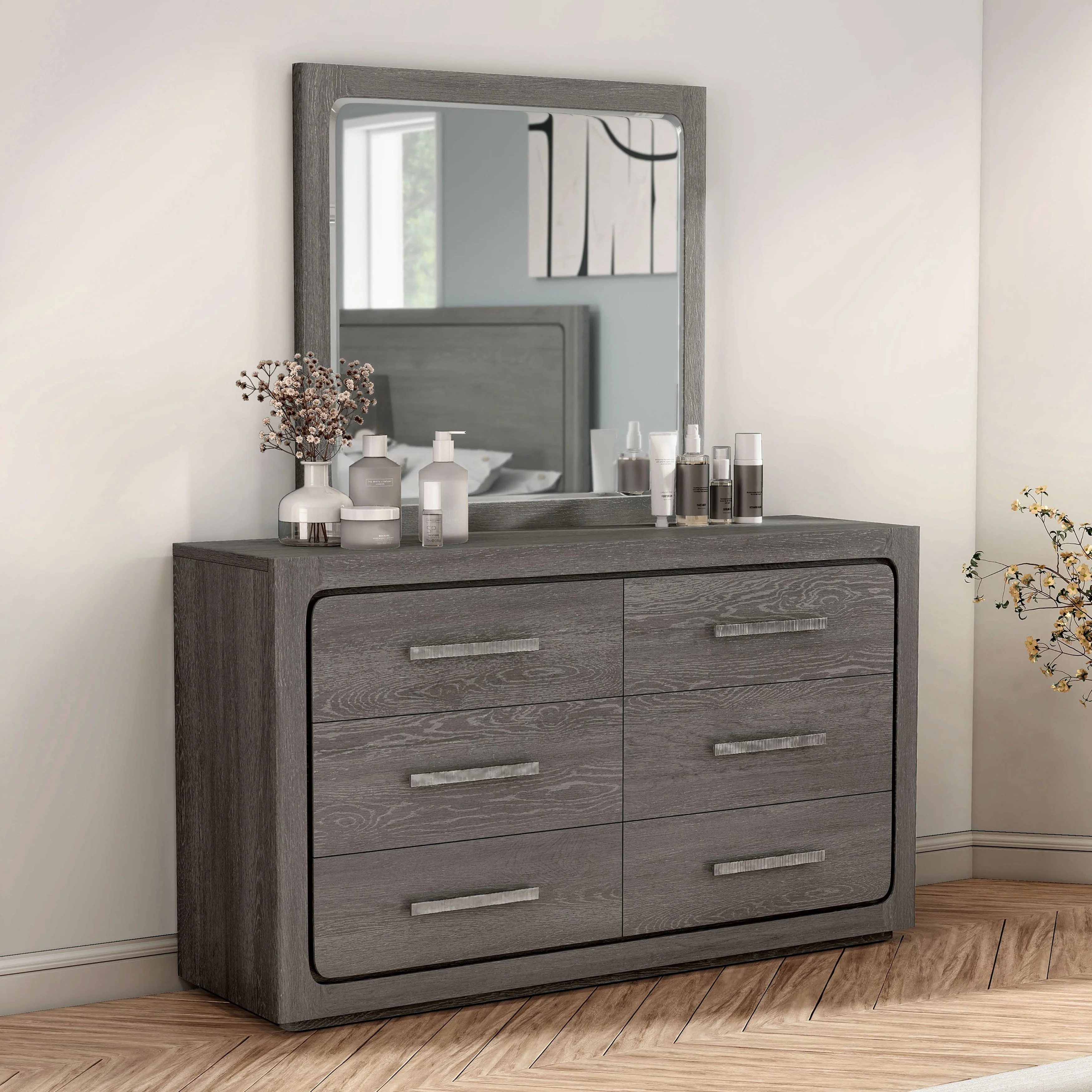 Furniture of America Sorelle Modern 2-piece Solid Wood Dresser and Mirror Set