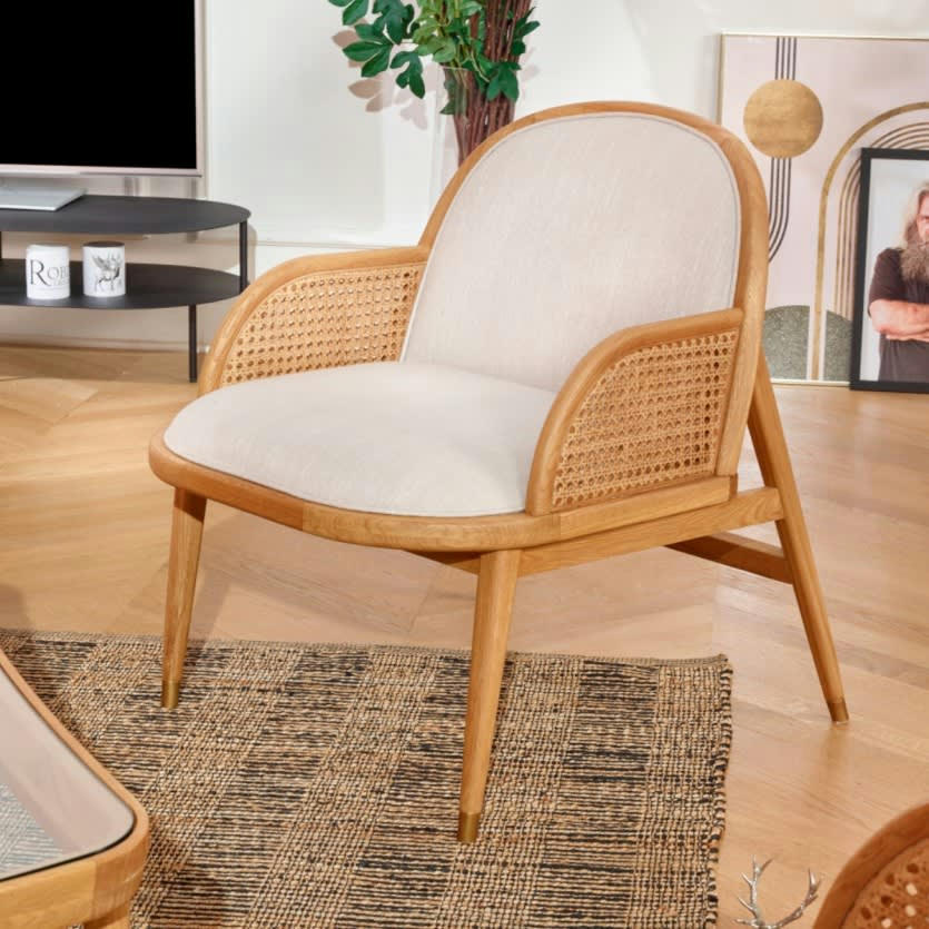 MARCEL - Fauteuil cannage et velours