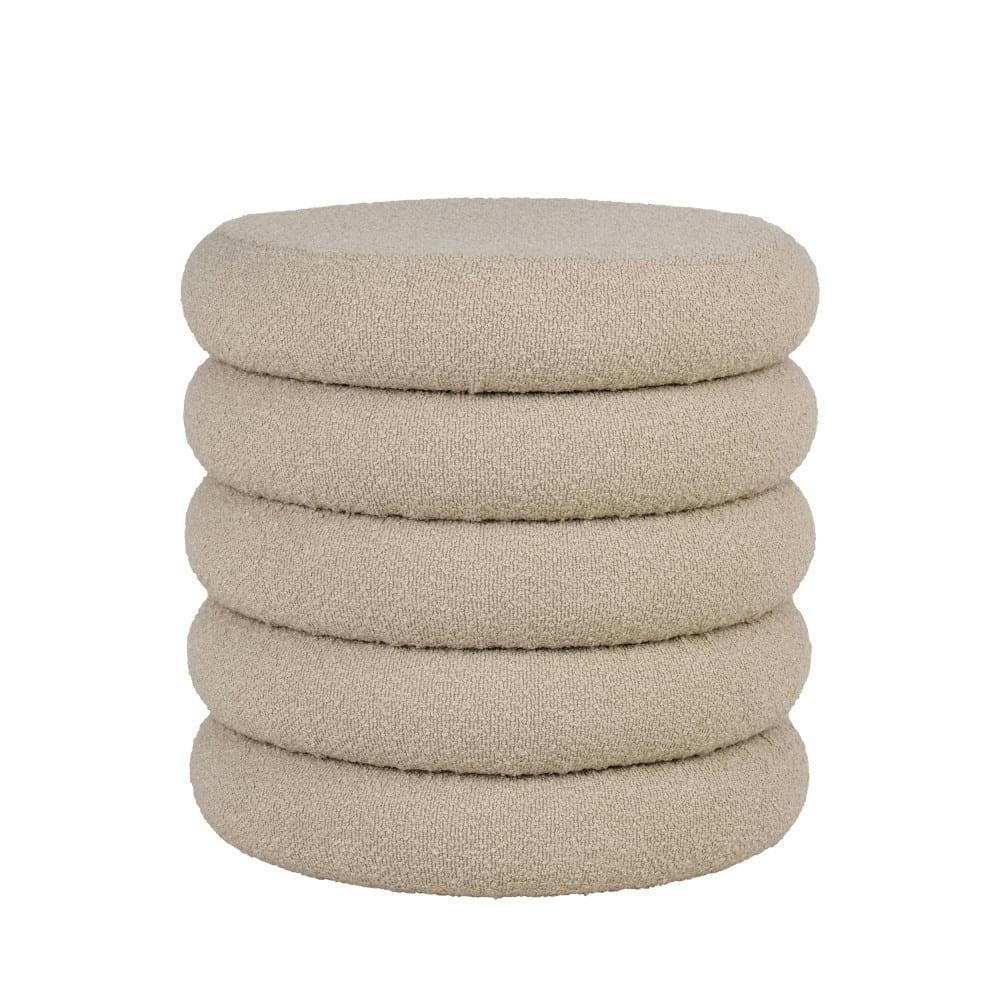 BROOKLYN - Pouf coffre rond en tissu bouclette D44cm beige