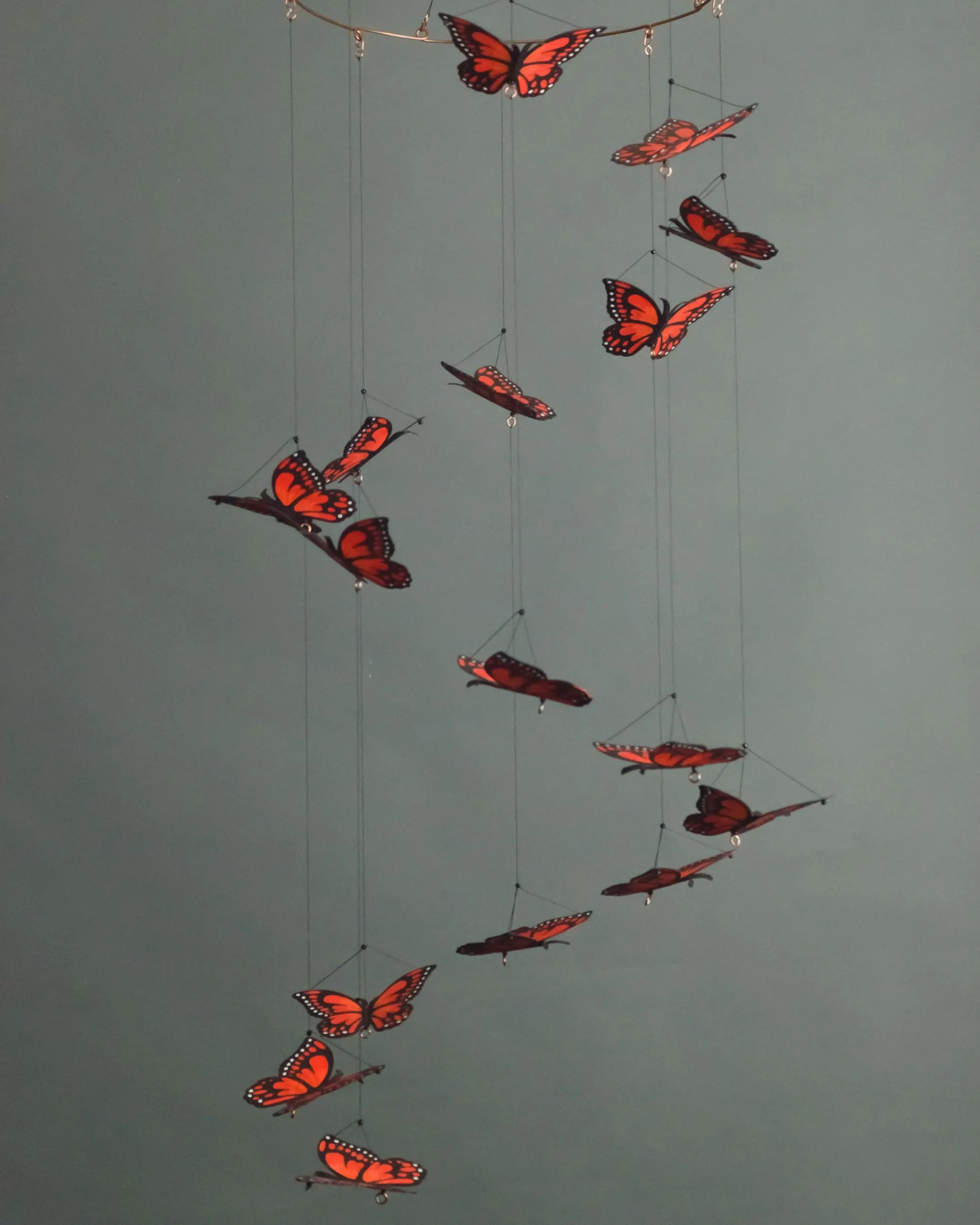 Handmade Monarch Butterfly Spiral Mobile on Copper Wire.